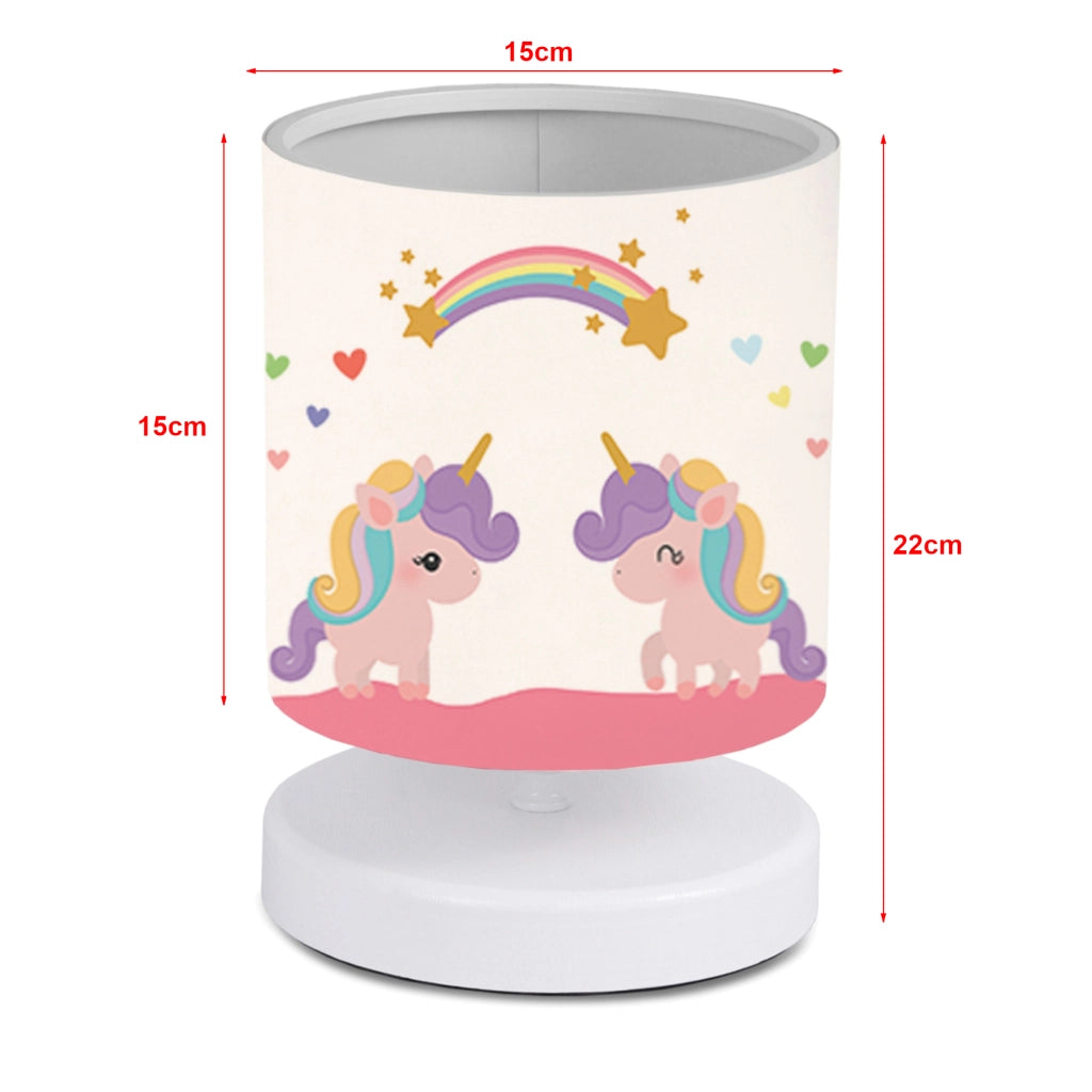 Lampada da Comodino per Cameretta 'Maidstone' Lampada da Tavolo con Paralume Cilindrico in Tessuto Lampada Disegnata per Bambini - Unicorno - lux.pro