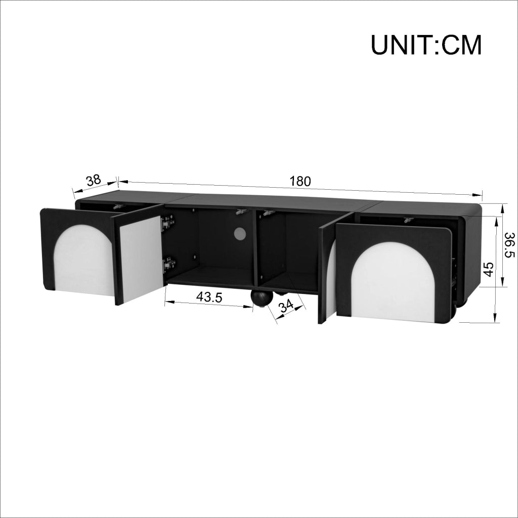 Mobile TV con Cassetti e Ante ¨C MINIMAL ¨C Nero/Bianco 180x38x45 cm