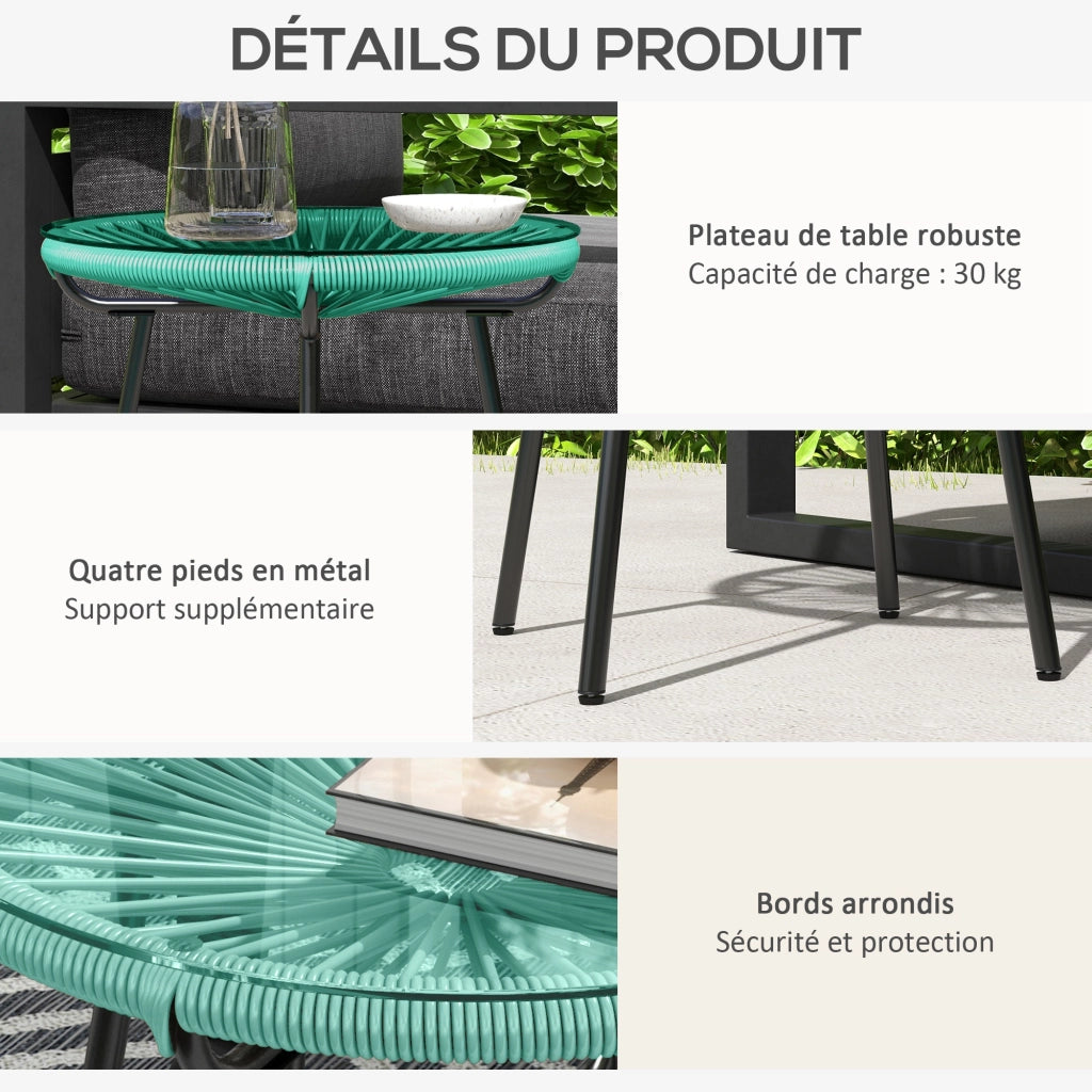 Tavolino da Giardino Tondo in Rattan PE e Metallo con Piano in Vetro Temperato, Tavolino da Salotto da Esterno Ø 50 x 50H cm