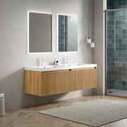 Mobile bagno ULEVR 140 cm con lavabo integrato in resina, cassetti LED soft-close, rovere naturale e bianco