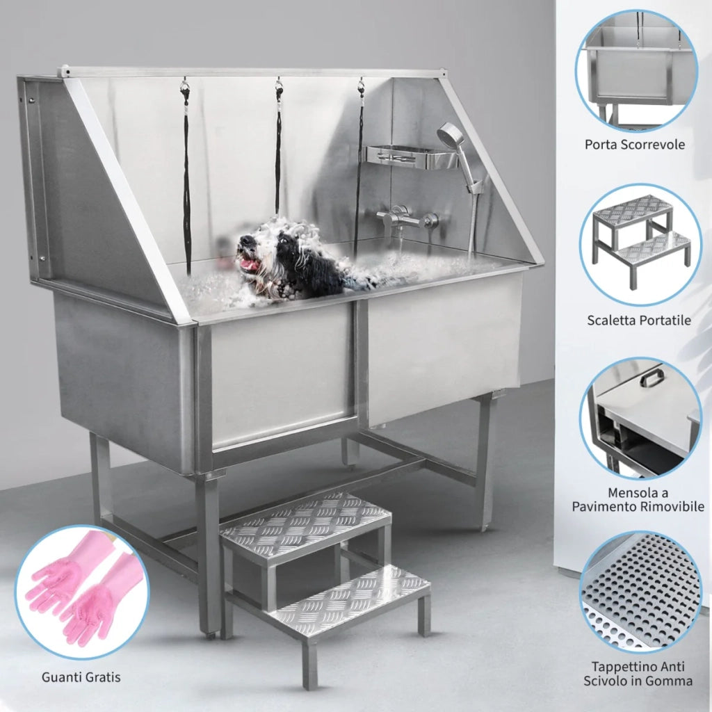 Vasca da Bagno per Toelettatura Cani Gatti e Animali Domestici in Acciaio Inossidabile Inox – 600mm