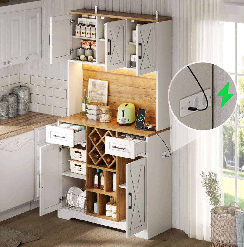 Mobile alto da cucina con LED RGB, portabottiglie e prese integrate
