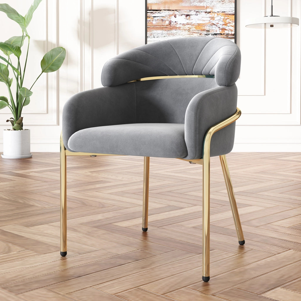 Set di 6 sedie da pranzo in velluto grigio con gambe in metallo