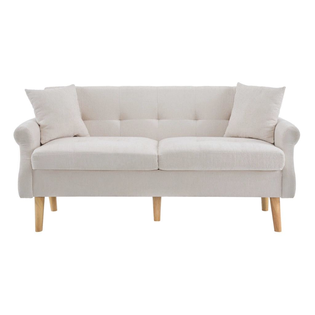 Divano 2 posti 162x74x77 cm con rivestimento in ciniglia beige e gambe in legno massello