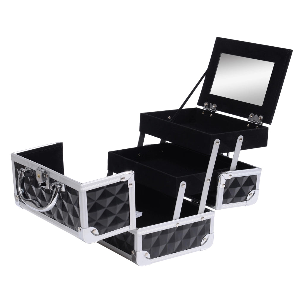 Cassettiera da trucco con specchio e 3 livelli ¨C Minimal ¨C nero 20x15x15 cm