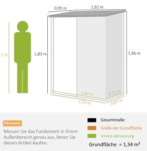 Casetta da giardino in acciaio zincato 1,34 m² con tetto a spiovente, armadio chiudibile 161,5x94,5x196 cm, nero