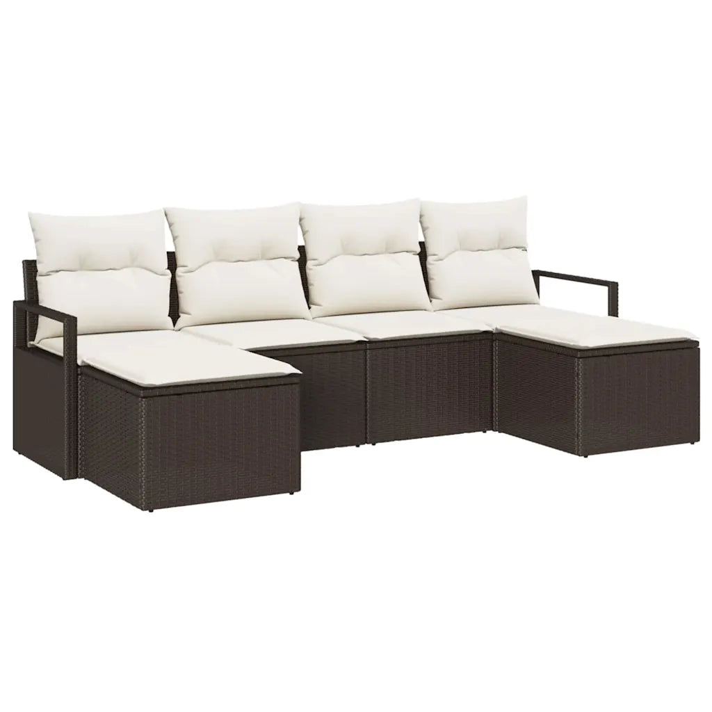 Set di divani con cuscino 6 pcs Marrone e Crema polyrattan