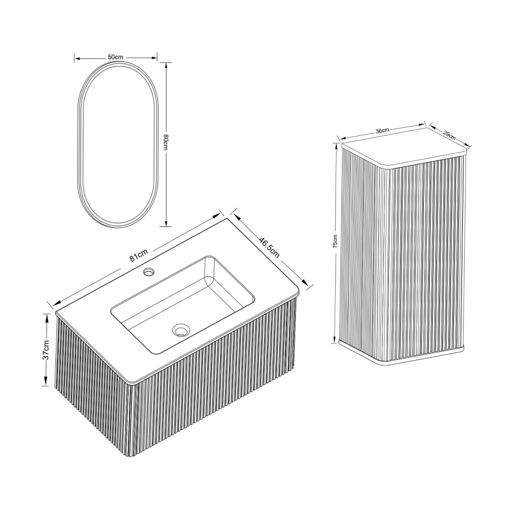 Set mobili da bagno con specchio LED e lavabo; in MDF e compensato color rovere