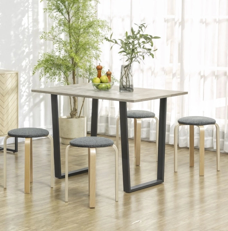 Set di 4 sgabelli impilabili rotondi da cucina in tessuto effetto lino grigio, 40x40x45 cm