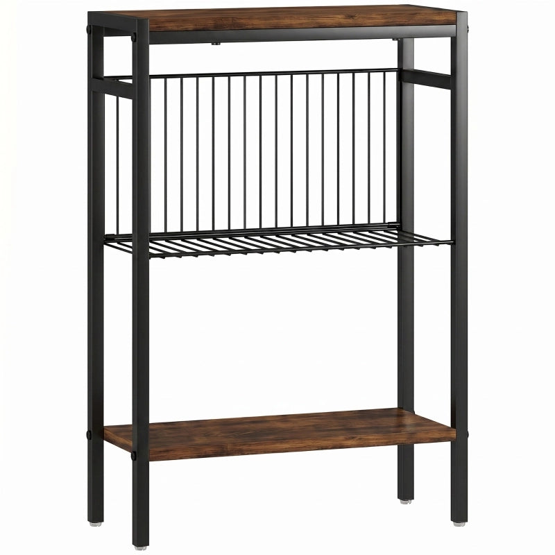 Tavolino da divano a 3 ripiani con struttura in metallo marrone rustico 43 × 18 × 62.5 cm