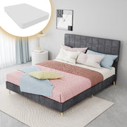 Letto matrimoniale 140 x 200 cm in tessuto grigio con testiera imbottita a quadri
