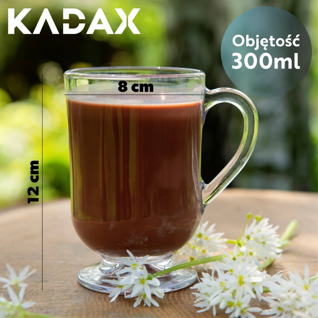 Bicchiere KADAX da 300 ml per caffè, tè, bevande, latte macchiato, acqua, con manico per succhi di frutta.
