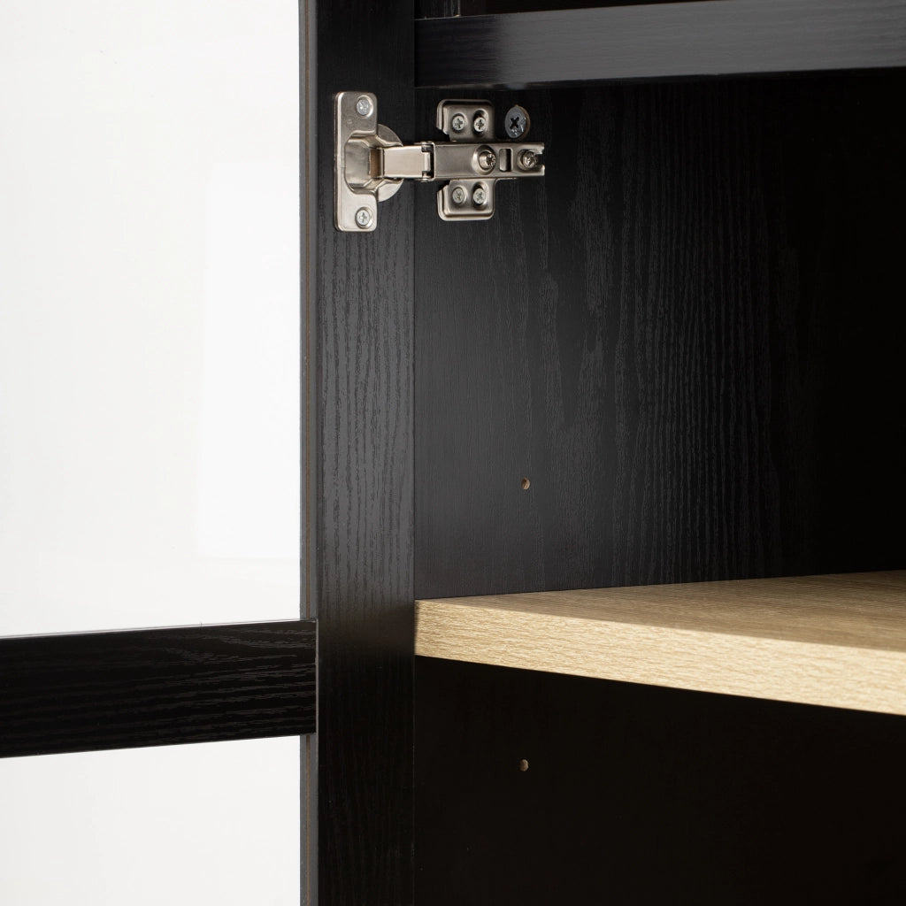Credenza alta da cucina con ripiani regolabili; cassetto e ante in vetro rigato MDF nero 76 × 40 × 180 cm