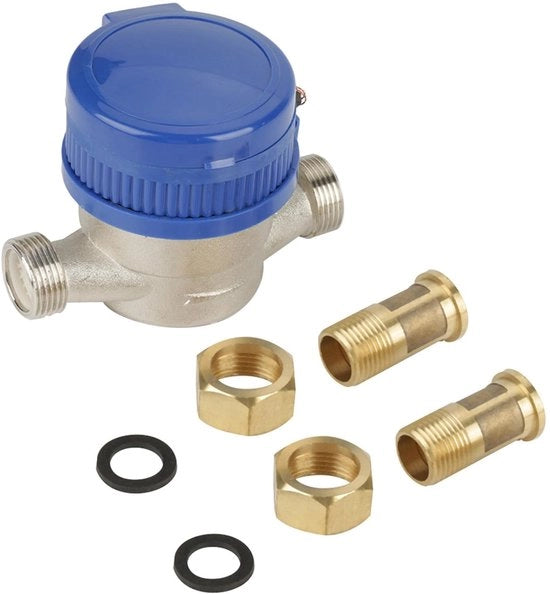 Contatore D'acqua per Acqua Fredda 15 Mm - Contatore D'acqua per Uso Interno/Esterno - Contatore D'acqua con Fissaggi - Copertura Protettiva - Formato Compattibile 11,5 x 7,5 x 8,5 Cm