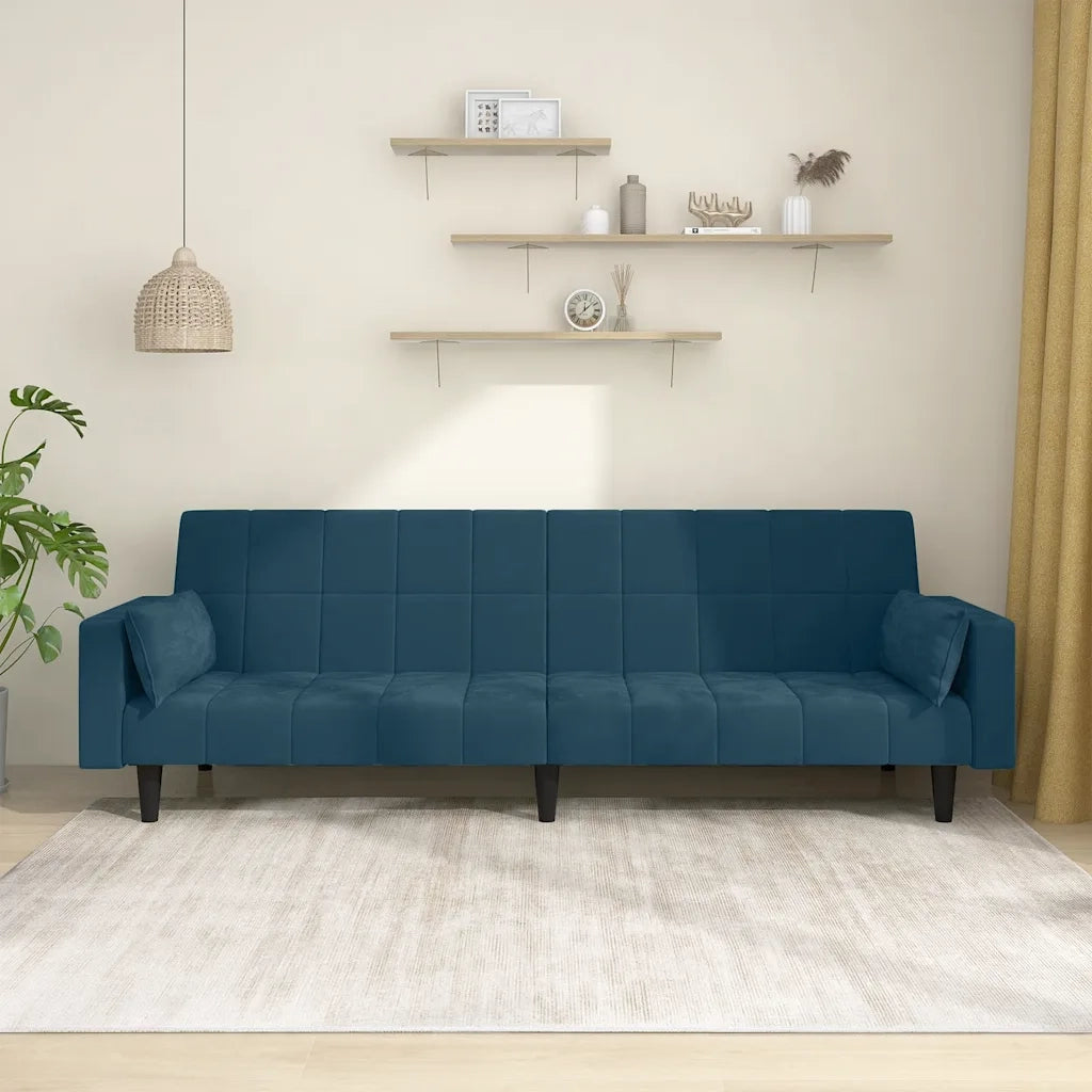 Divano letto | Sof¨¤ letto | Letto singolo a 2 Posti con 2 Cuscini Blu in Velluto