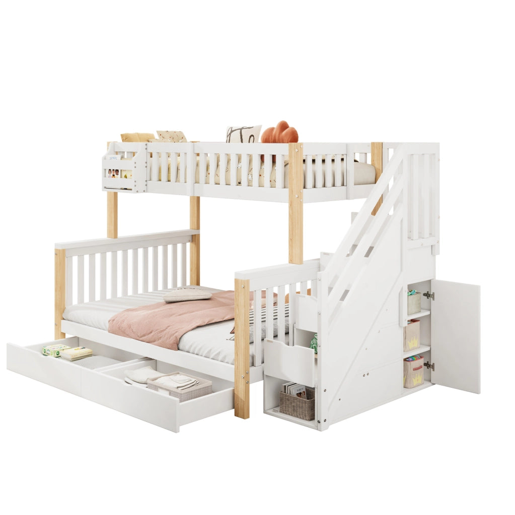 Letto a castello per bambini 140x200 cm bianco con contenitori