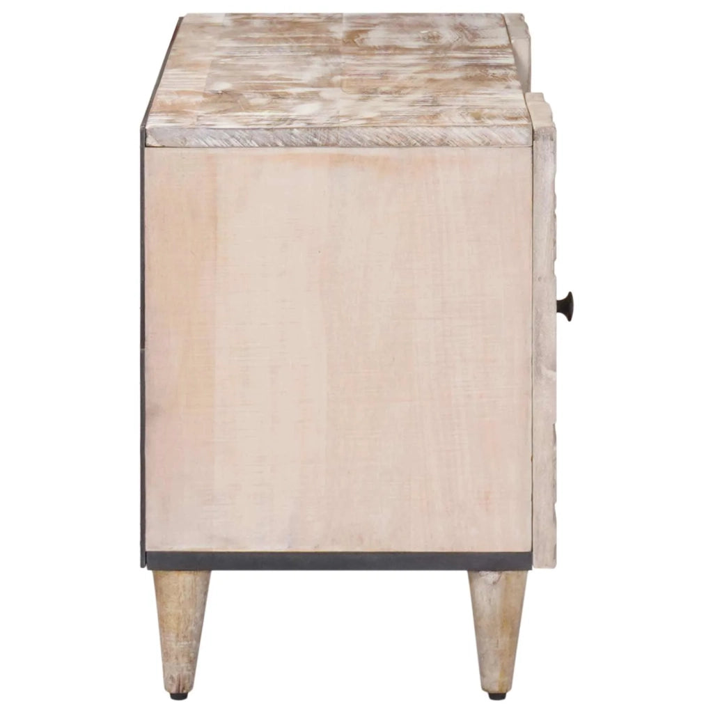 Mobile TV Bianco 105 x 33,5 x 46 cm Legno di mango massello 4018368
