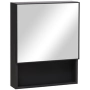 Mobiletto a parete in acciaio inox con specchio, dotato di 2 ripiani interni e ripiano a giorno in vetro, per bagno, dimensioni 46x13,5x58 cm.