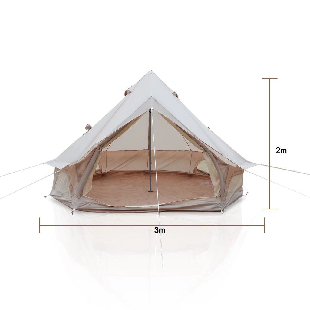 Tenda a campana beige in tessuto Oxford ad alta densità per 3-4 persone con finestre a rete per campeggio