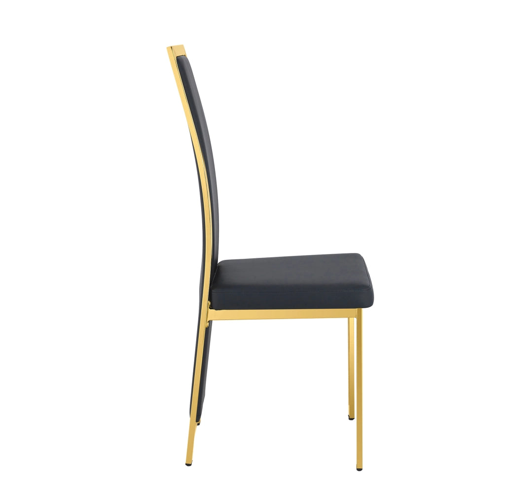 Set di 4 sedie da pranzo 44x42,7x109 cm metallo dorato e similpelle nera
