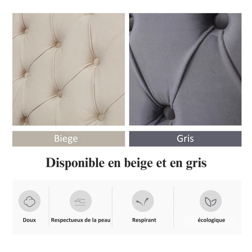Letto matrimoniale contenitore 140 ¡Á 190 cm in velluto grigio con testiera capitonn¨¦ e rete a doghe
