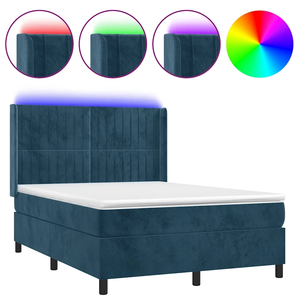 Letto a Molle con Materasso e LED Blu Scuro 140x200 cm 3139689