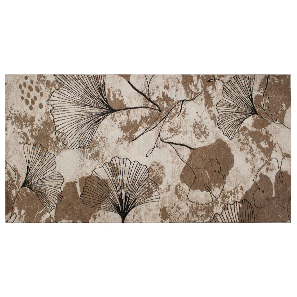 Tappeto Arredo Moderno Morbido in Ciniglia Ingresso Antiscivolo Prodotto Italiano  Soggiorno Camera Salotto Disegni Piazzati Cotone Varie Misure Grande Ginko/Fango - 80x150 cm