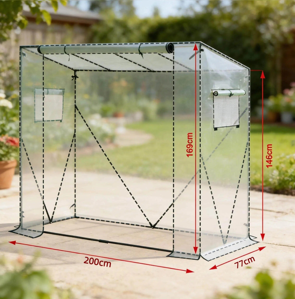 Serra da giardino in PE verde con ripiani 200x77x169 cm