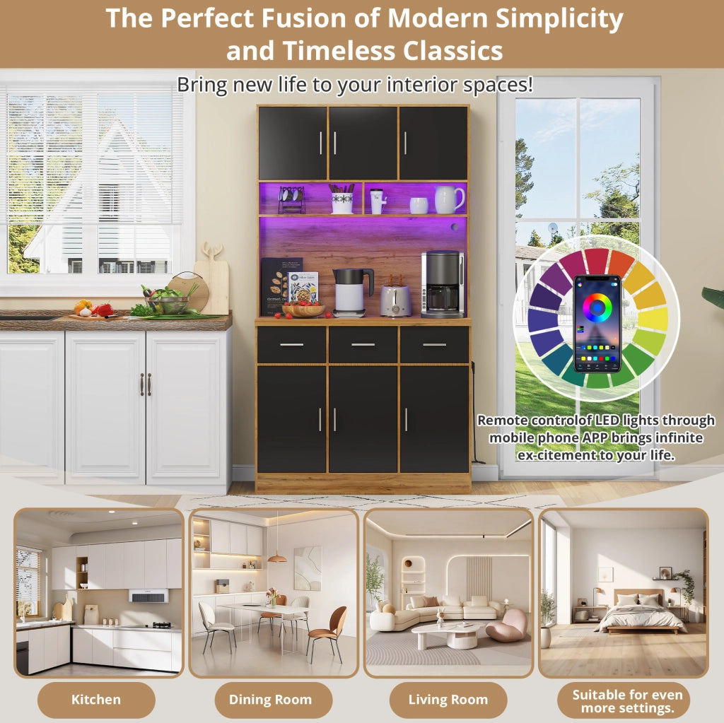 Mobile da cucina 100 x 40 x 180 cm in MDF con LED multicolore; prese USB e ripiani regolabili