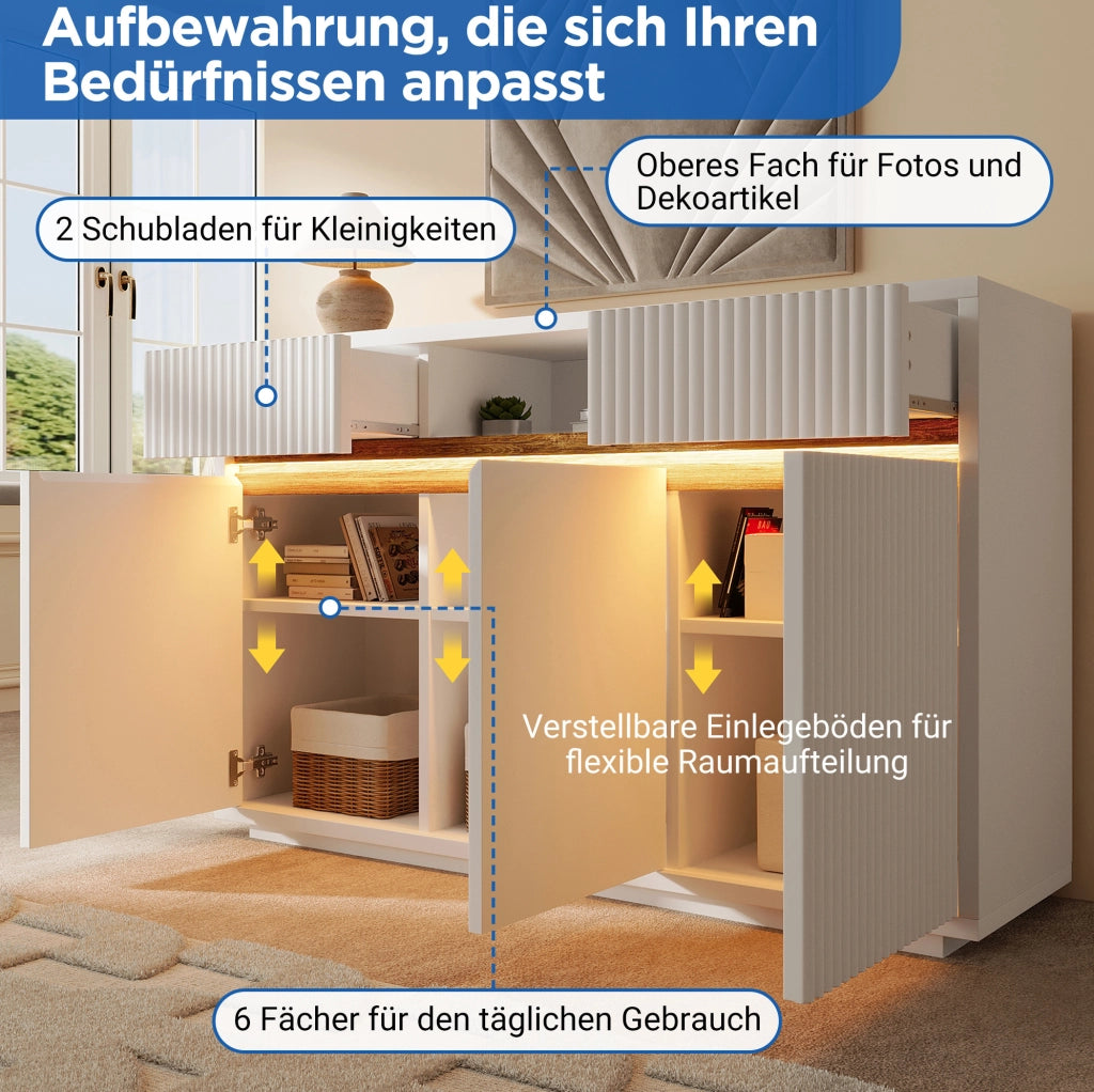 Credenza bianca con LED e spazio contenitivo flessibile