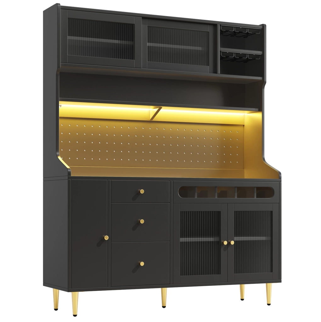 Mobiletto alto con luci LED e scaffali regolabili 145x39x171 cm nero