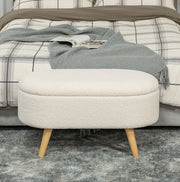 Panca con contenitore e coperchio in legno e tessuto bianco, 82x41x45 cm, per ingresso, soggiorno e camera da letto