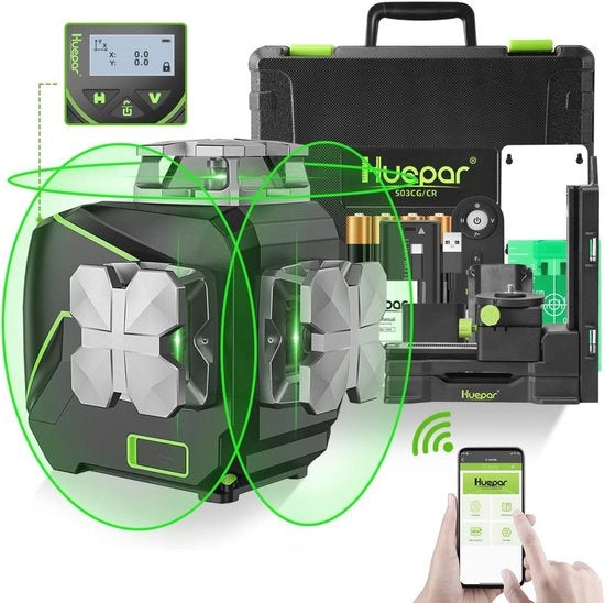 Nivellatore 3D a laser con schermo LCD e Bluetooth - 12 linee laser a 360° verde