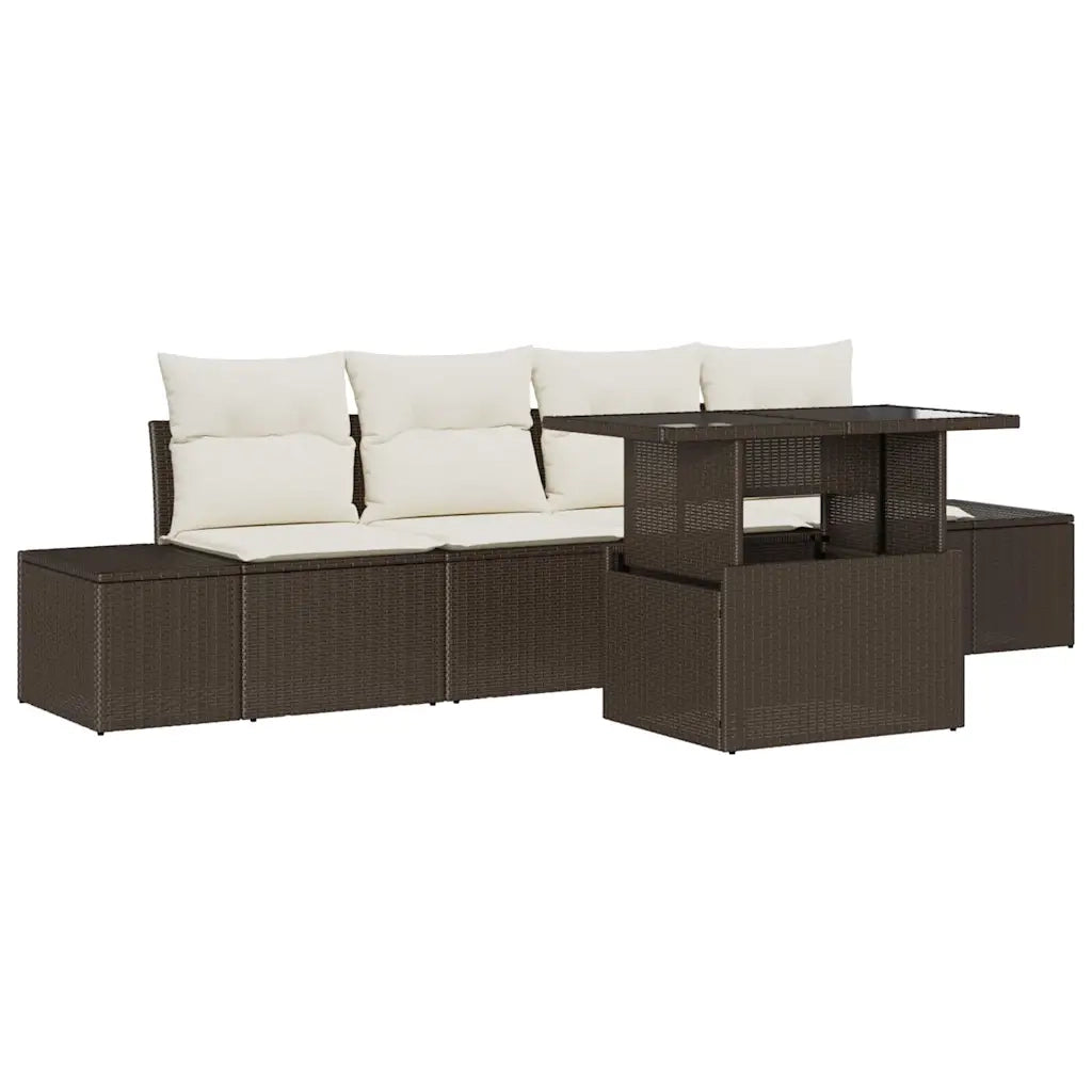 Set di divani con cuscino 5 pcs Marrone e Crema polyrattan