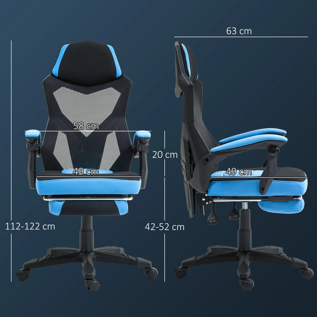 Sedia Gaming con Poggiapiedi e Schienale Regolabile ¨C Minimal ¨C Blu e Nero 58x63x112-122 cm
