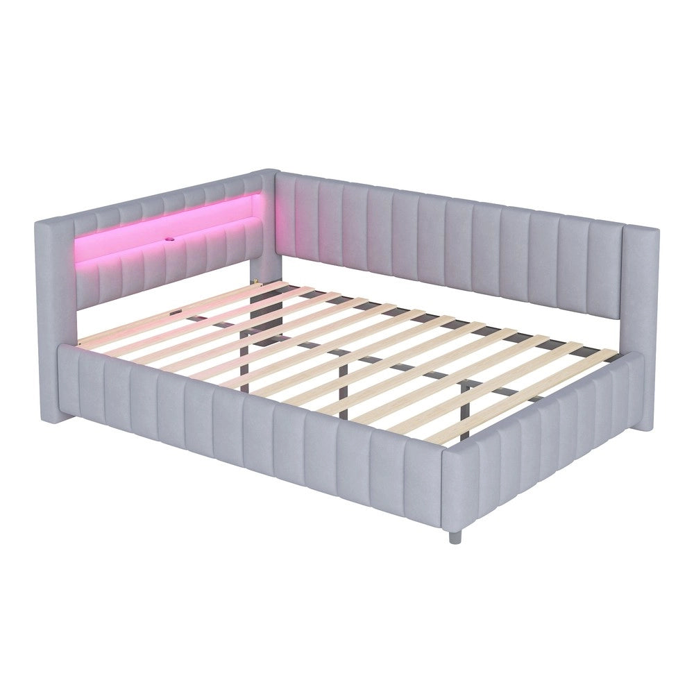 Letto Imbottito con LED e USB ¨C MINIMAL ¨C Velluto Grigio 140x200