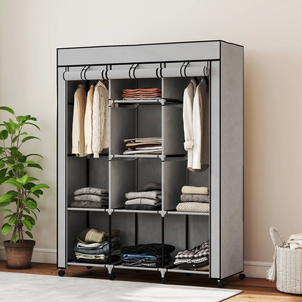 Armadio Tessuto con Ripiani e Appendiabiti ¨C Minimal ¨C Grigio