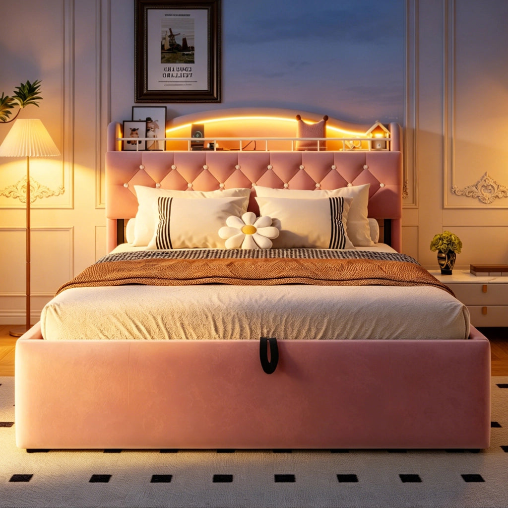 letto imbottito tessuto rosa 140 x 200 cm