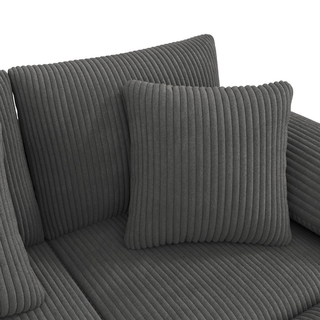 Divano modulare 4-6 posti 315,5x144 cm in velluto a coste grigio con Bluetooth e console