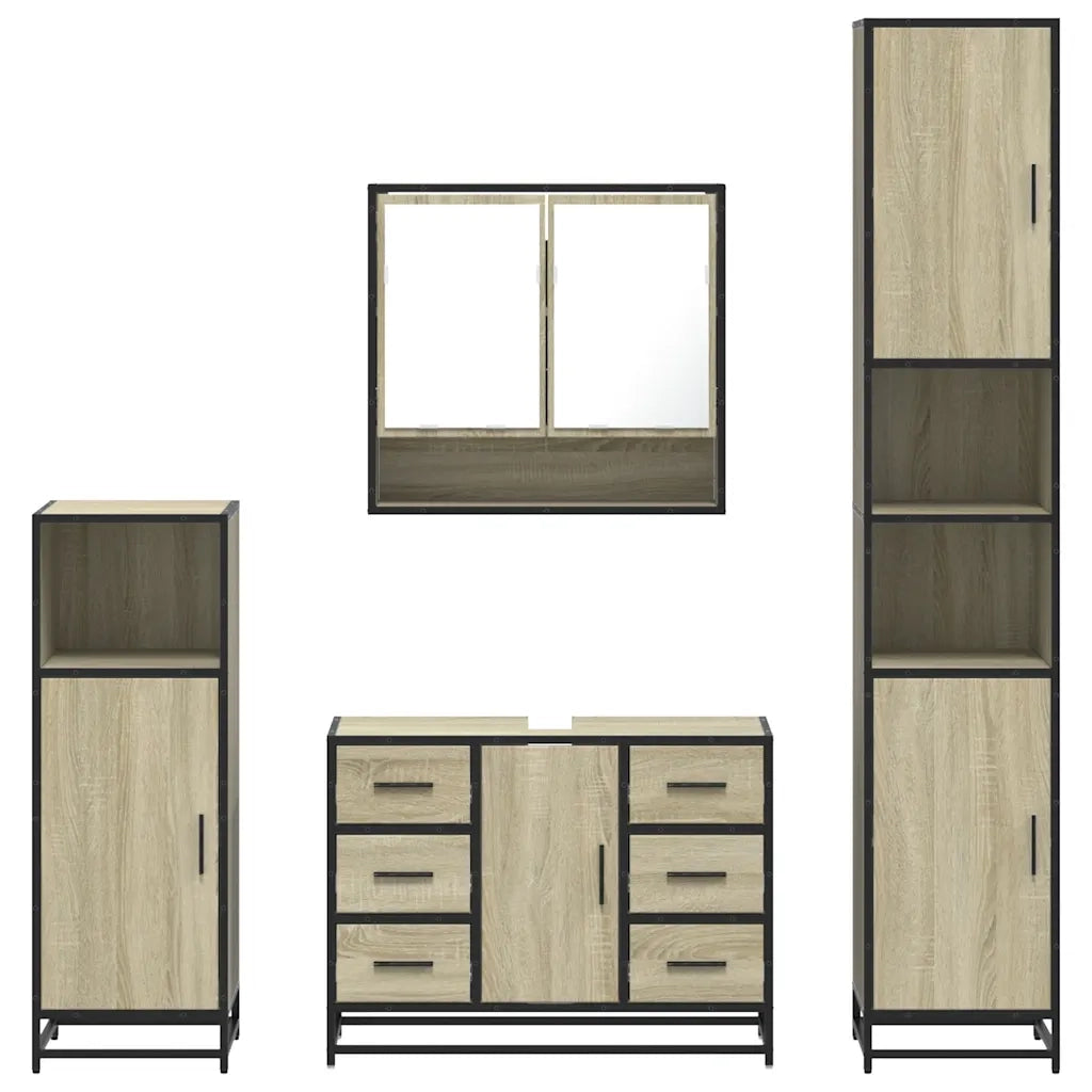 Set Mobili da Bagno 4 pz Rovere Sonoma in Legno Multistrato