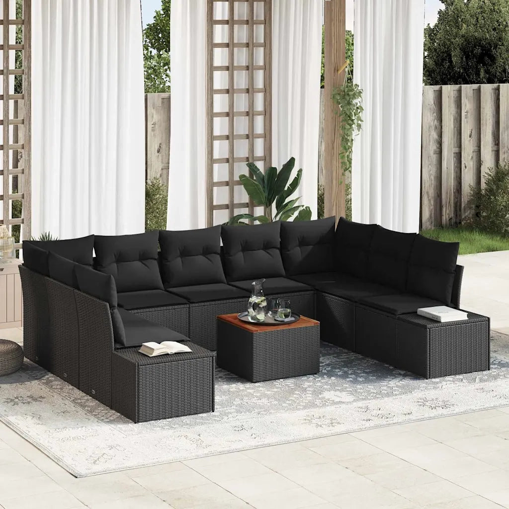 Set Divano da Giardino con cuscino 10 pcs Nero polyrattan