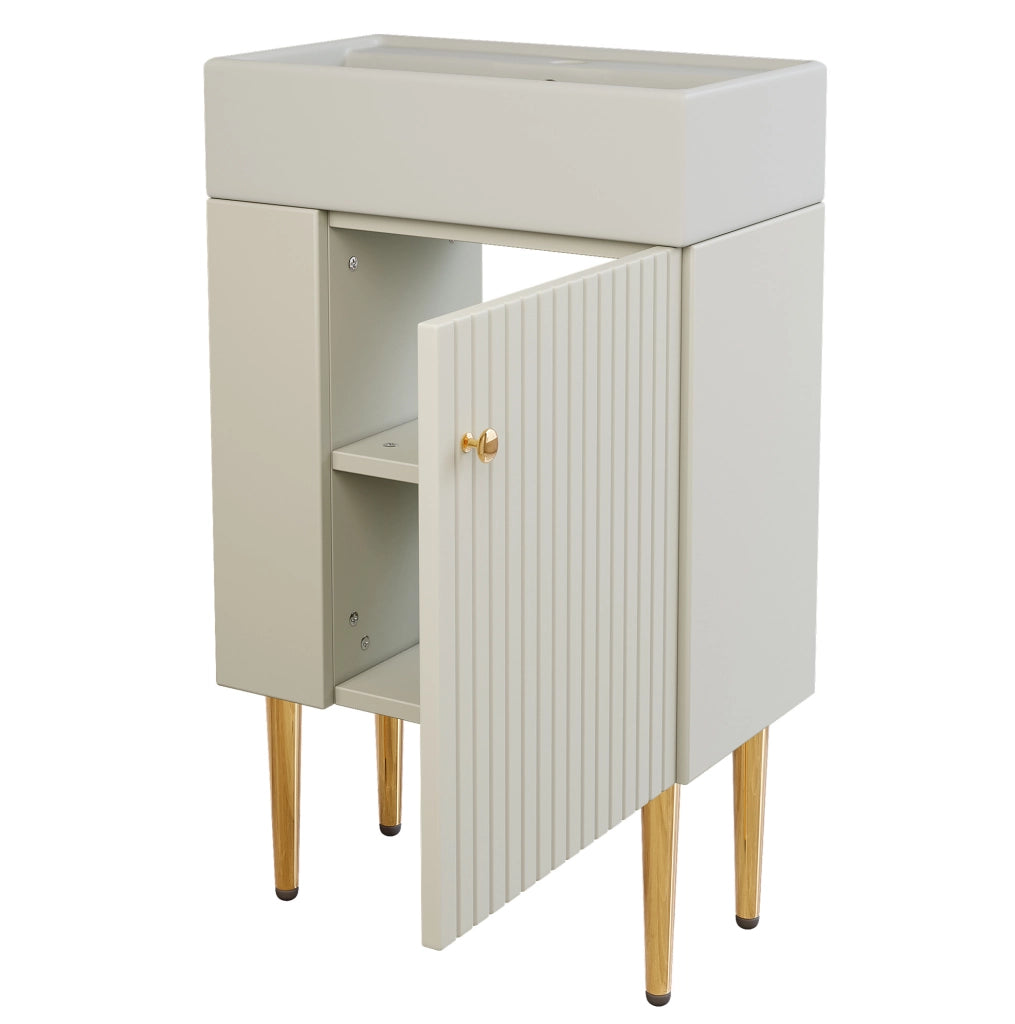 Mobile bagno compatto bianco con lavabo in ceramica lucida da 55 cm
