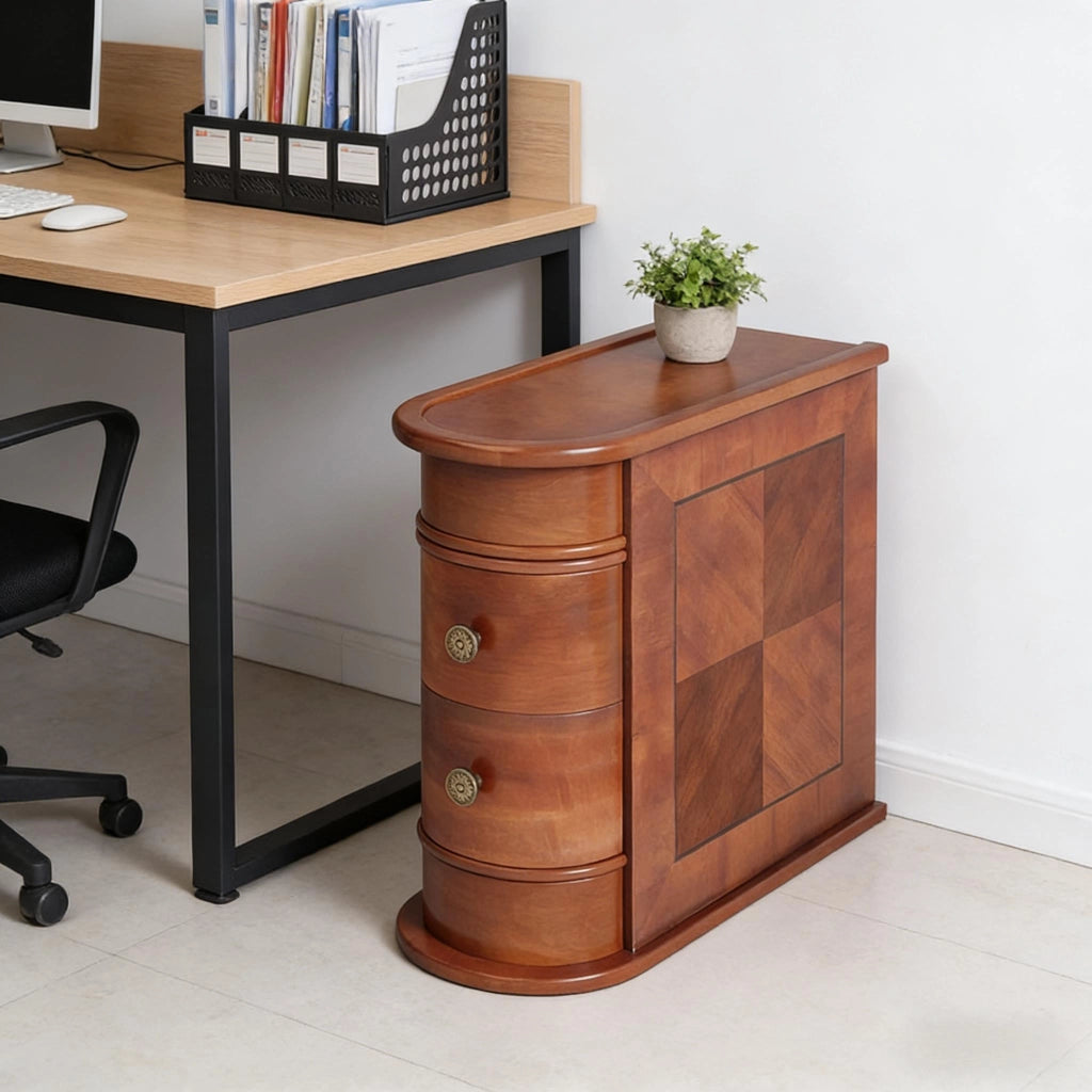 Tavolino da divano con 2 cassetti in legno color noce design ad arco rettangolare 60 × 27 × 60 cm