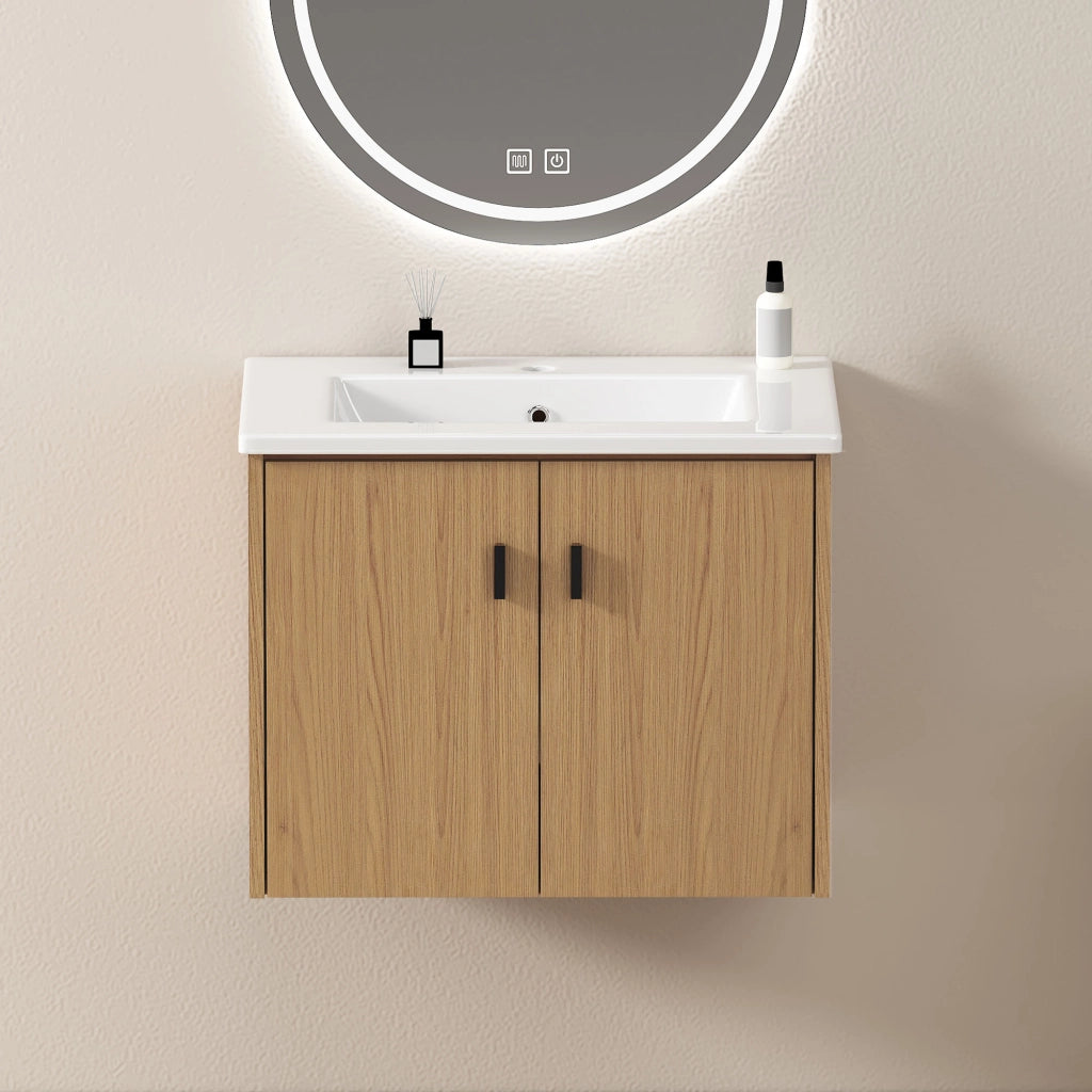 Mobile bagno 60 cm rovere chiaro, ampio spazio contenitivo con 2 ante a chiusura morbida