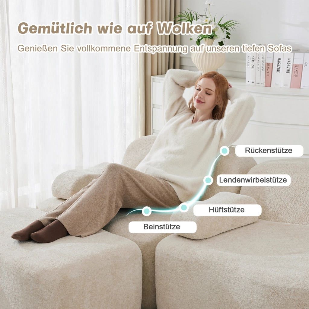Divano modulare 2 posti con pouf in schiuma 32D e velluto beige