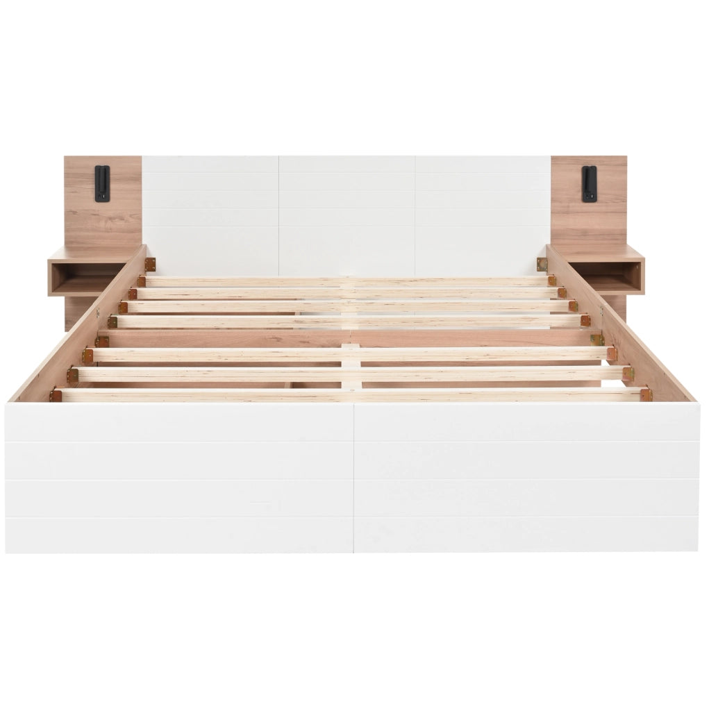 Letto matrimoniale 160 x 200 cm con cassetti, luce orientabile e USB