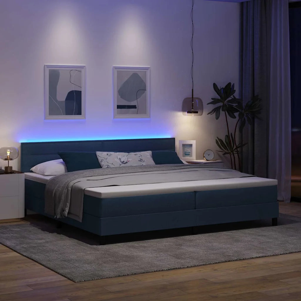 Letto a molle con materasso con led Blu 200 x 200 cm Tessuto 3342162