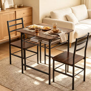 Set da pranzo compatto con tavolo 80x50 cm e 2 sedie in legno rustico e metallo nero