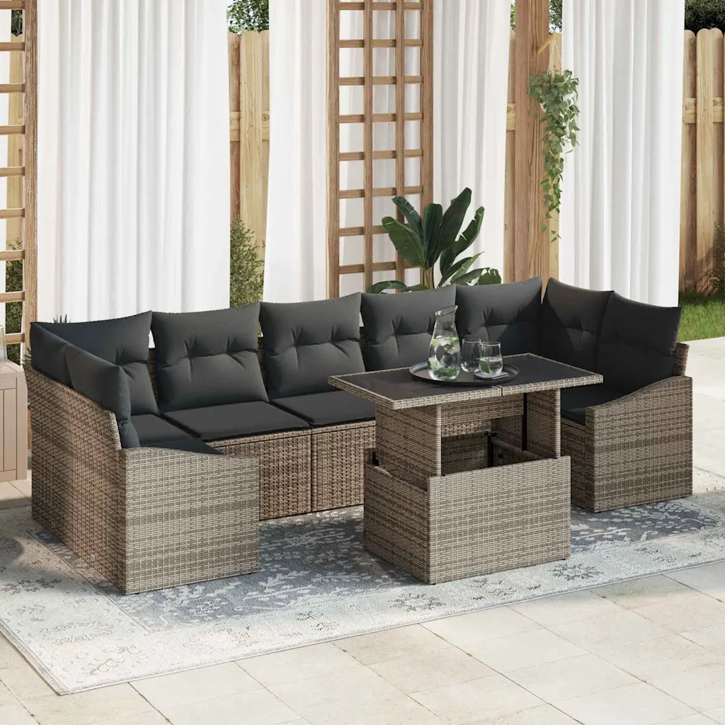 Set Divano da Giardino con cuscino 8 pcs Grigio polyrattan 3357692