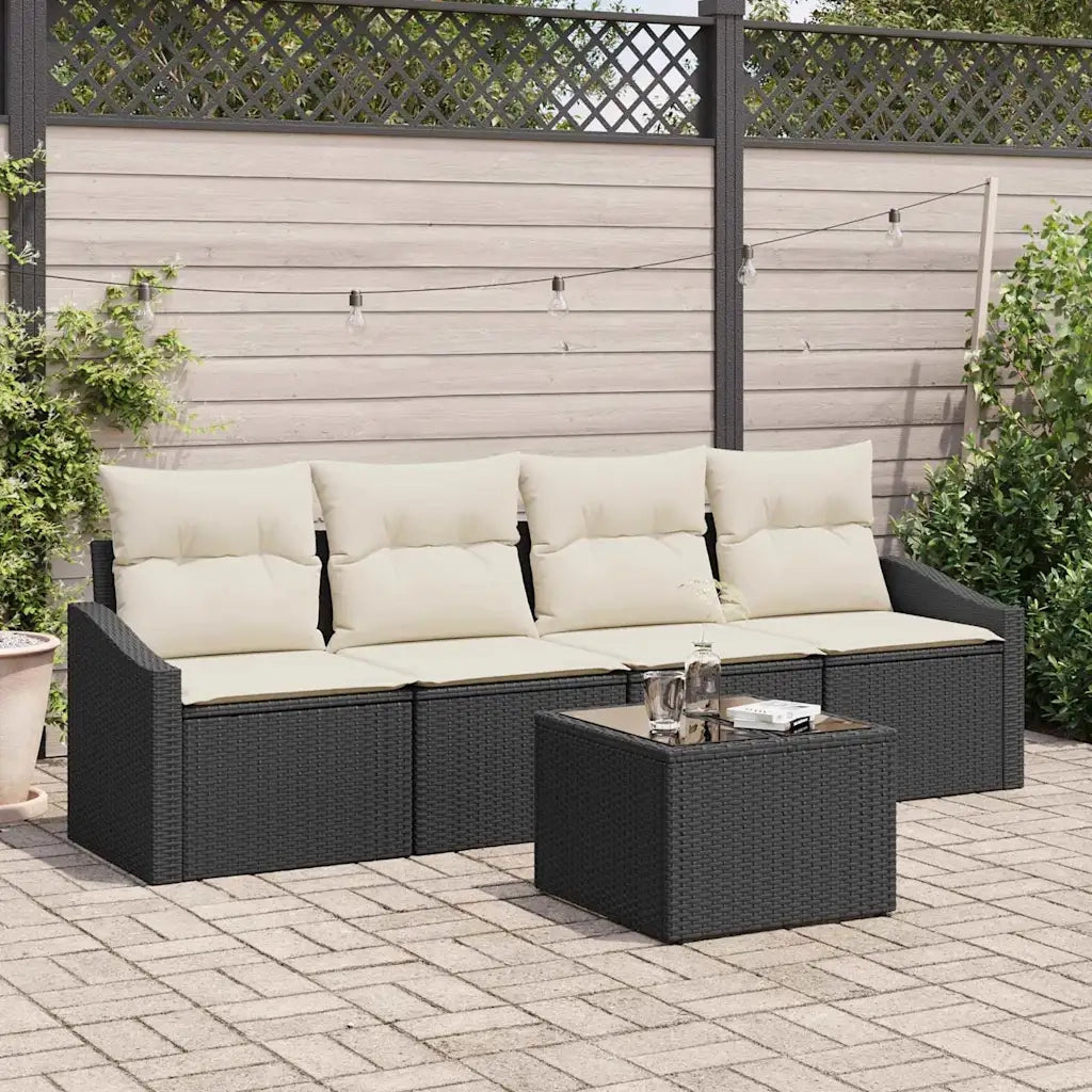 Set di divani con cuscino 5 pcs Nero e Crema polyrattan 3355256